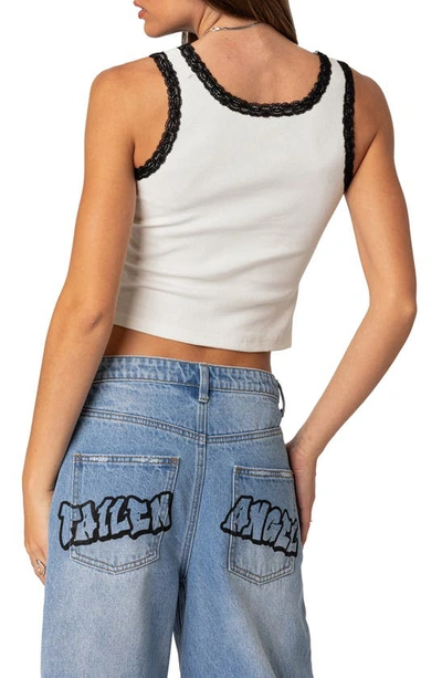 Edikted Alix Lace Rib Crop Tank In White