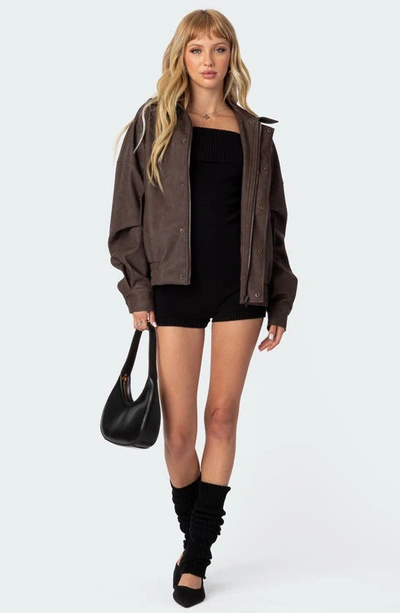 Shop Edikted Mori Oversize Faux Leather Jacket In Brown
