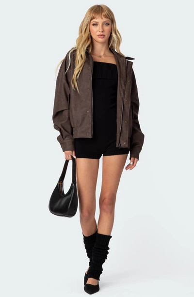 Edikted Mori Oversize Faux Leather Jacket In Brown