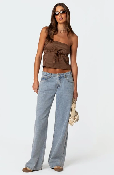 Edikted Reva Strapless Cotton Crop Top In Brown