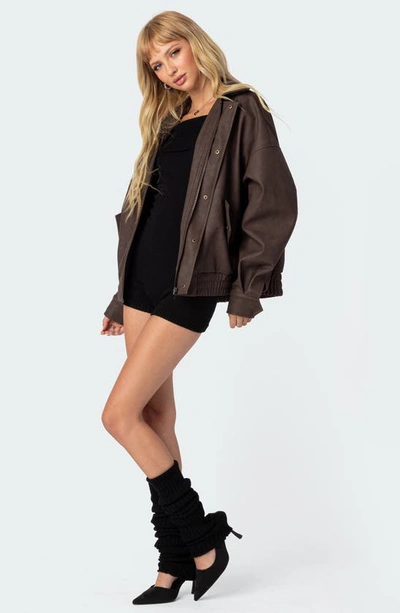 Shop Edikted Mori Oversize Faux Leather Jacket In Brown