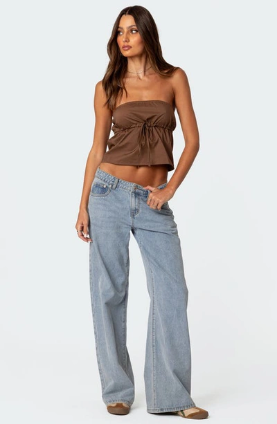 Edikted Reva Strapless Cotton Crop Top In Brown