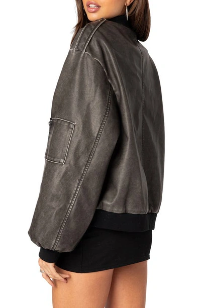 Shop Edikted Vava Washed Faux Leather Bomber Jacket In Gray-washed