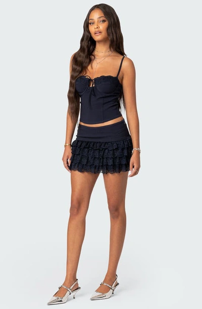 Edikted Maisie Ruffle Lace Miniskirt In Navy