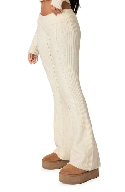 Edikted Ray Cable Stitch Knit Flare Sweater Pants In Cream
