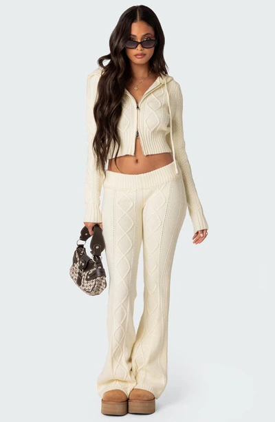 Edikted Ray Cable Stitch Knit Flare Sweater Pants In Cream