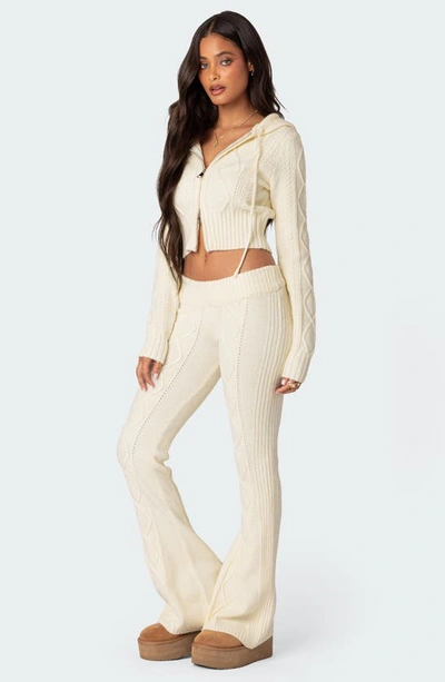 Edikted Ray Cable Stitch Knit Flare Sweater Pants In Cream