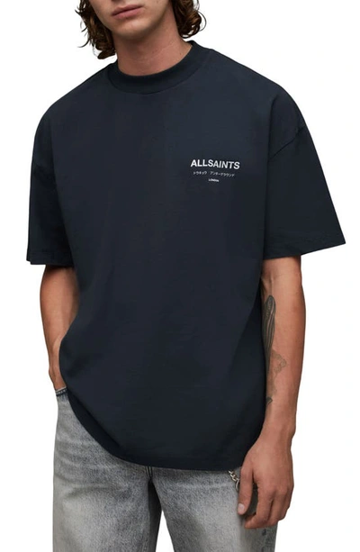 Shop Allsaints Underground Oversize Organic Cotton Graphic T-shirt In Universe Blue
