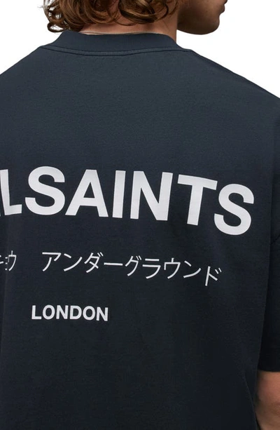 Shop Allsaints Underground Oversize Organic Cotton Graphic T-shirt In Universe Blue