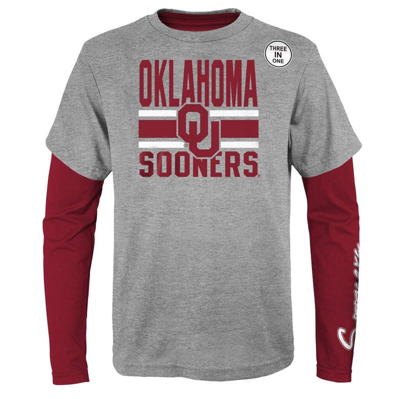 Shop Outerstuff Preschool Crimson/heather Gray Oklahoma Sooners Fan Wave Short & Long Sleeve T-shirt Combo Pack