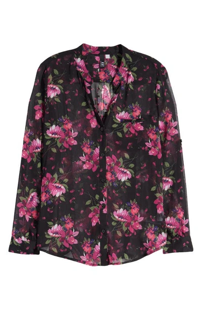 Shop Kut From The Kloth Jasmine Chiffon Button-up Shirt In Chelles Bouquet Black Purple