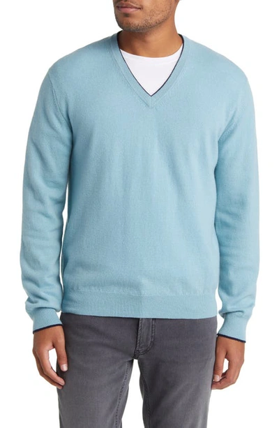 Shop Lorenzo Uomo Tipped Merino Wool Sweater In Light Blue