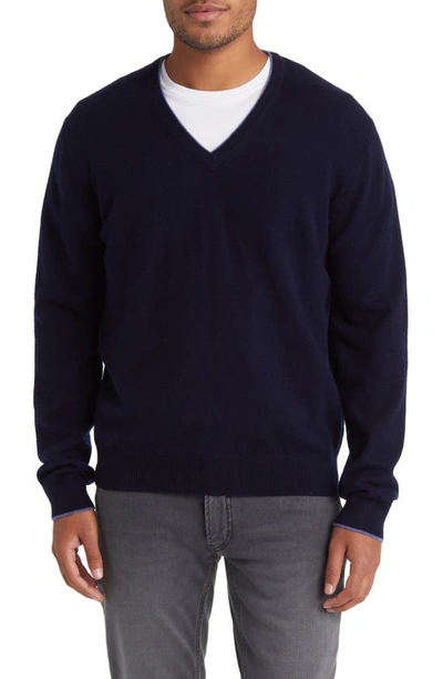Shop Lorenzo Uomo Tipped Merino Wool Sweater In Navy
