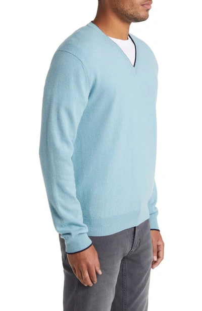 Shop Lorenzo Uomo Tipped Merino Wool Sweater In Light Blue