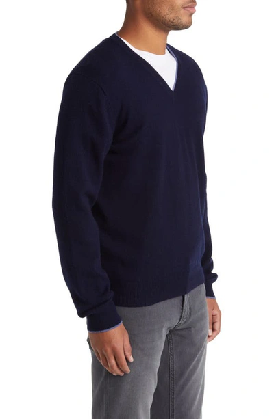 Lorenzo Uomo Tipped Merino Wool Sweater In Navy