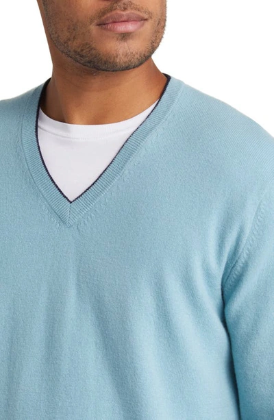 Shop Lorenzo Uomo Tipped Merino Wool Sweater In Light Blue