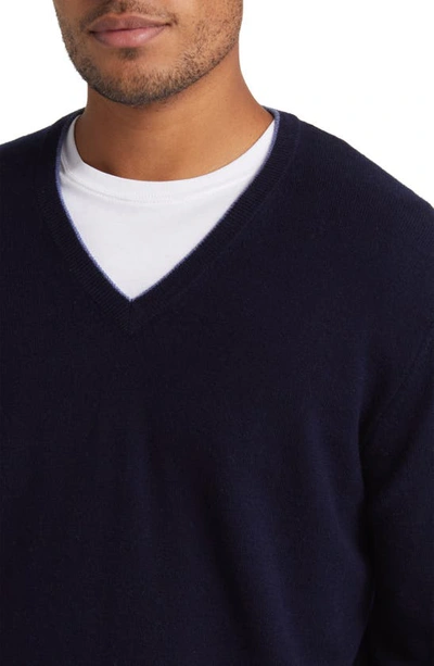 Shop Lorenzo Uomo Tipped Merino Wool Sweater In Navy