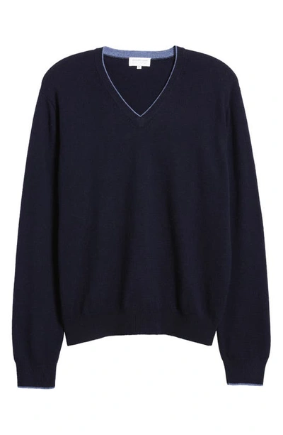 Shop Lorenzo Uomo Tipped Merino Wool Sweater In Navy