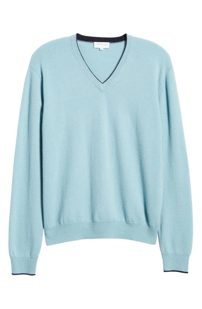 Shop Lorenzo Uomo Tipped Merino Wool Sweater In Light Blue