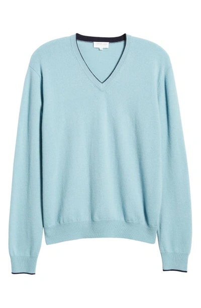 Lorenzo Uomo Tipped Merino Wool Sweater In Light Blue