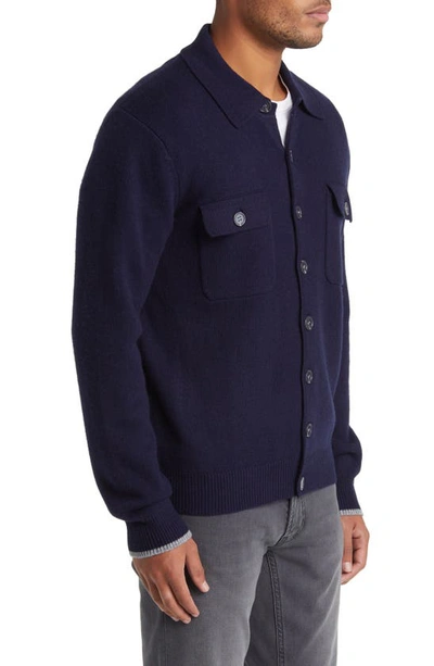 Shop Lorenzo Uomo Merino Wool & Cashmere Cardigan In Navy