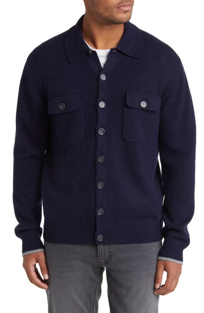 Lorenzo Uomo Merino Wool & Cashmere Cardigan In Navy