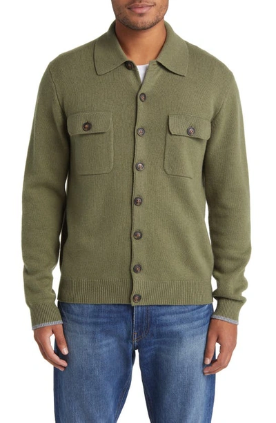 Shop Lorenzo Uomo Merino Wool & Cashmere Cardigan In Olive Green