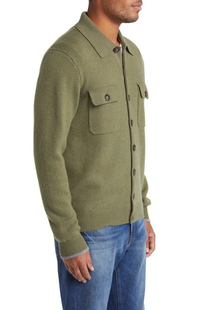 Shop Lorenzo Uomo Merino Wool & Cashmere Cardigan In Olive Green