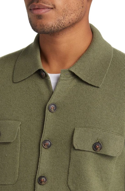 Shop Lorenzo Uomo Merino Wool & Cashmere Cardigan In Olive Green