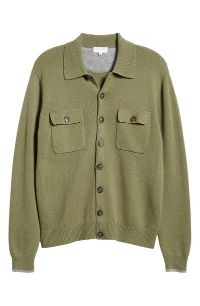 Lorenzo Uomo Merino Wool & Cashmere Cardigan In Olive Green
