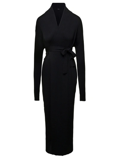 Shop Balenciaga Maxi Black Wrap Dress With Waist Belt In Silk Woman