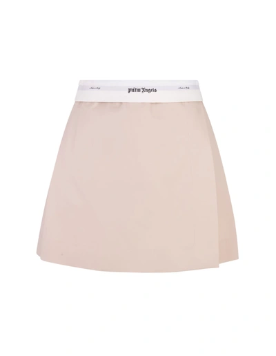 Shop Palm Angels Beige Mini Skirt With Inverted Waist In Marrone