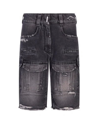 Shop Givenchy Cargo Bermuda Shorts In Black Denim In Default Title