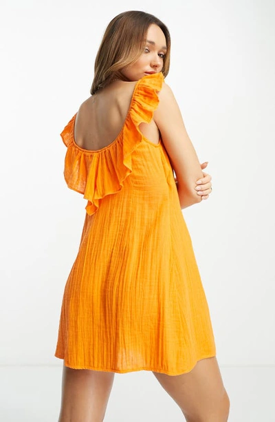 Shop Asos Design Ruffle Cotton Wrap Sundress In Orange