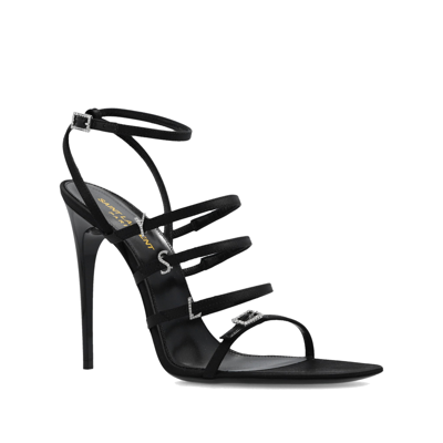 Saint Laurent Jerry Logo-embellished Leather-trimmed Satin Sandals
