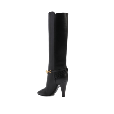Saint Laurent Leather Boots With Gold Tone Chain Detail