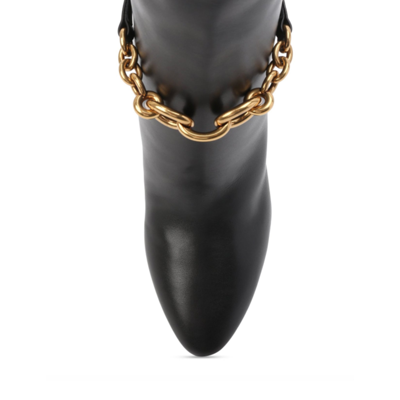 Saint Laurent Leather Boots With Gold Tone Chain Detail