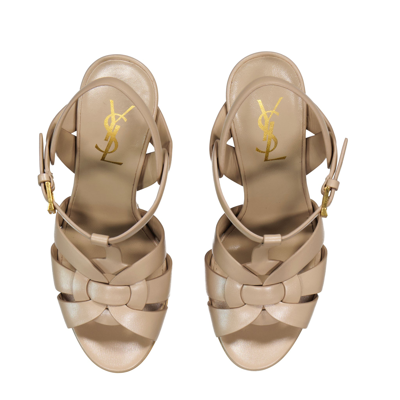 Saint Laurent Tribute Pink Sandals With Stiletto Heel And Cassandre In Leather Woman