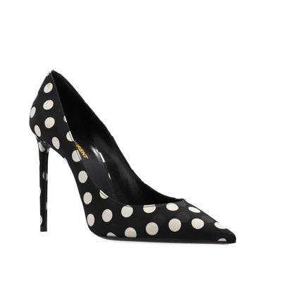 Saint Laurent Polka Dot Patterned Satin Pumps With Stiletto Heel 10cm