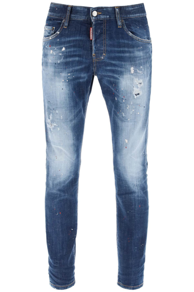 Shop Dsquared2 Medium Red Spots Wash Skater Jeans In Navy Blue (blue)