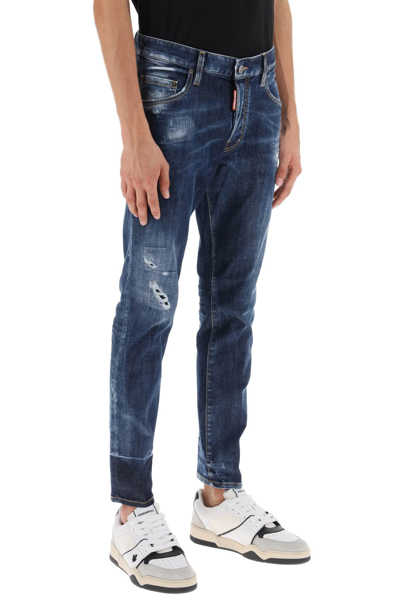 Shop Dsquared2 Dark Scar Wash Skater Jeans In Navy Blue (blue)