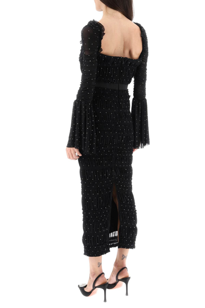 Shop Self-portrait Midi Dress In Rhinestone-studded Mesh In Black (black)