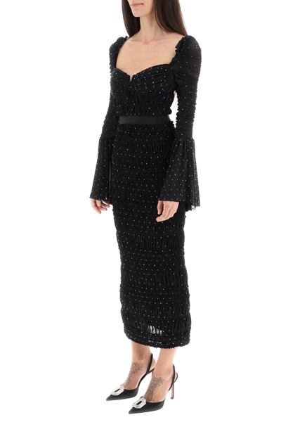Shop Self-portrait Midi Dress In Rhinestone-studded Mesh In Black (black)