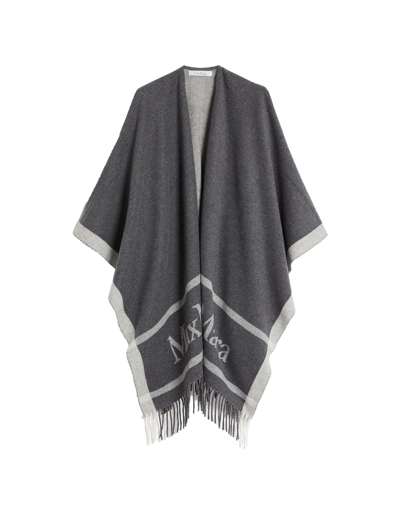 Shop Max Mara Grey Wool Jacquard Hilde Cape In Grigio