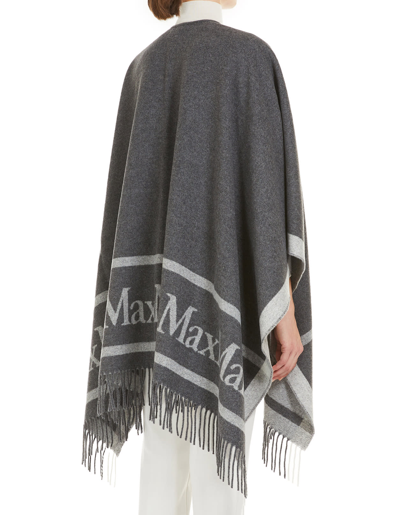 Shop Max Mara Grey Wool Jacquard Hilde Cape In Grigio