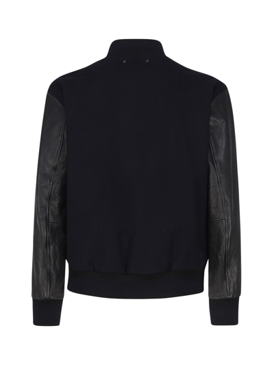 Shop Golden Goose Bomber Jacket With Leather Sleeves In Black