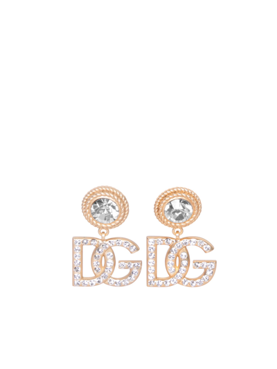 Shop Dolce & Gabbana Rhinestones Gold Earrings In Metallic