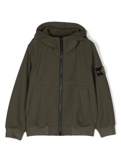 Shop Stone Island Junior Soft Shell-r_e.dye Jacket In Military Green Recycled Polyester In Verde