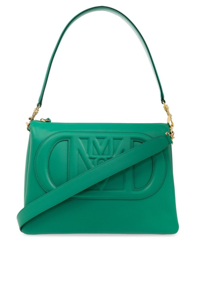 Shop Mcm Travia Logo Embossed Medium Top Handle Bag In Green