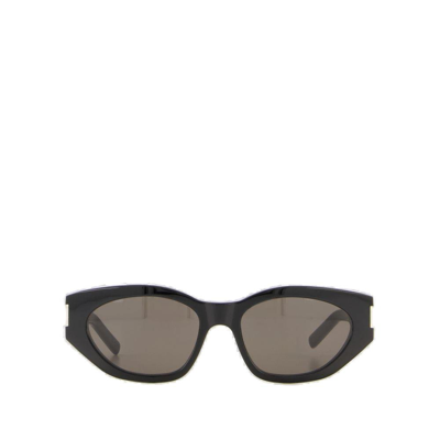 Shop Saint Laurent Eyewear Bold Geo Oval Frame Sunglasses In Black